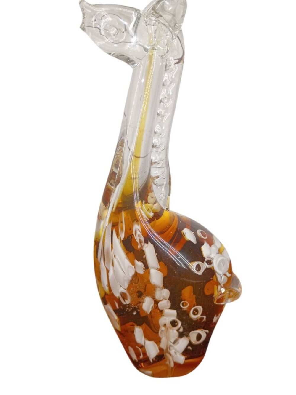 Crystal Clear Glass Giraffe Figurine Amber & White Millefiori Accents Decorative